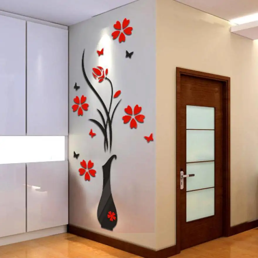 DIY florero flor árbol de cristal acrílico 3D Adhesivos de pared Decal Decoración para el hogar pegatina de pared wandaufkleber adesivo parede 17a22