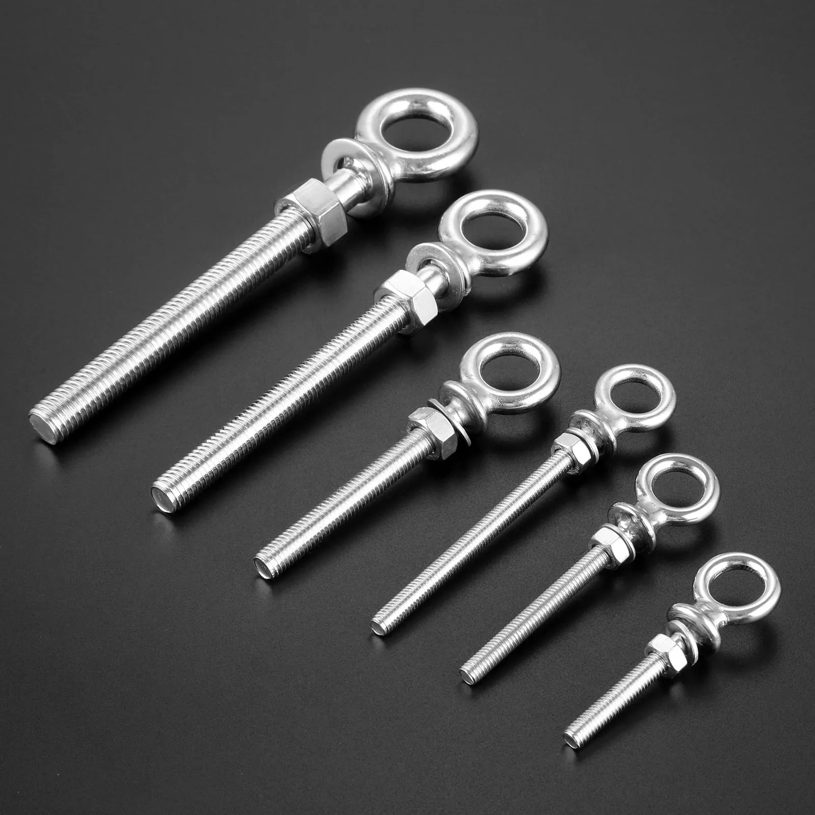 Marine 316 Stainless Steel Long Lifting Eye Bolt Long Shank Collared Casting Long Bolt With Washer & Nut For Boats M6 M8 M10 M12