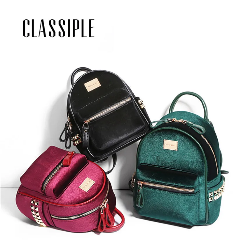 

Small Women Backpack Mini Velvet Backpack Girl Fashion Top High Quality Womens Backpacks Medium Trend Rivets Causal Lady Backbag