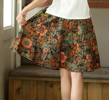 

Shanghai Story New leisure body linen Blend elastic waist swing skirt chinese traditional clothing KG422