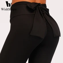 Sexy Bow Leggings Athletic Solid Sport Trousers Women Red Running Tights High Waist Yoga Pants Skinny Elastic Fitness Legging