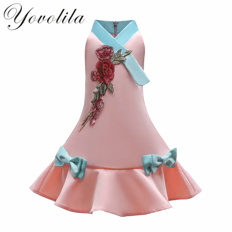 

European Style Girls Dress Girl Summer Clothes Sleeveless With Bow Floral Princess Dress Fashion Vestido De Festa Dress For Girl