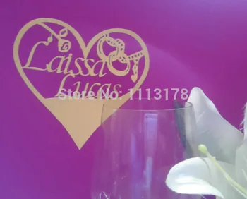 

Free shiping Table Marker Wine Glass Name Place Cards heart name date personalized wedding table cards wine glass markerspc001