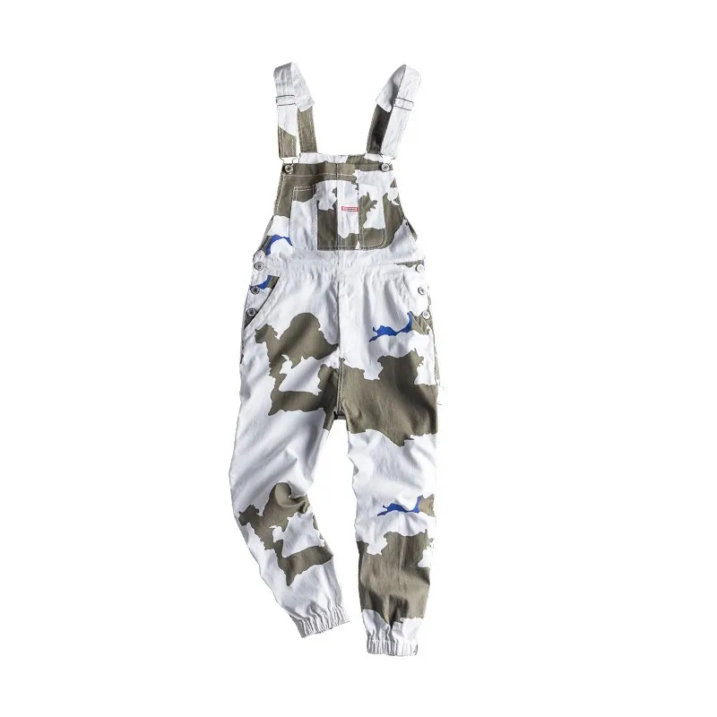 

MORUANCLE Men's Camo Hip Hop Jeans Bib Overalls Fashion Cargo Denim Jumpsuits For Man Workwear Suspender Pants Elastic Cuff