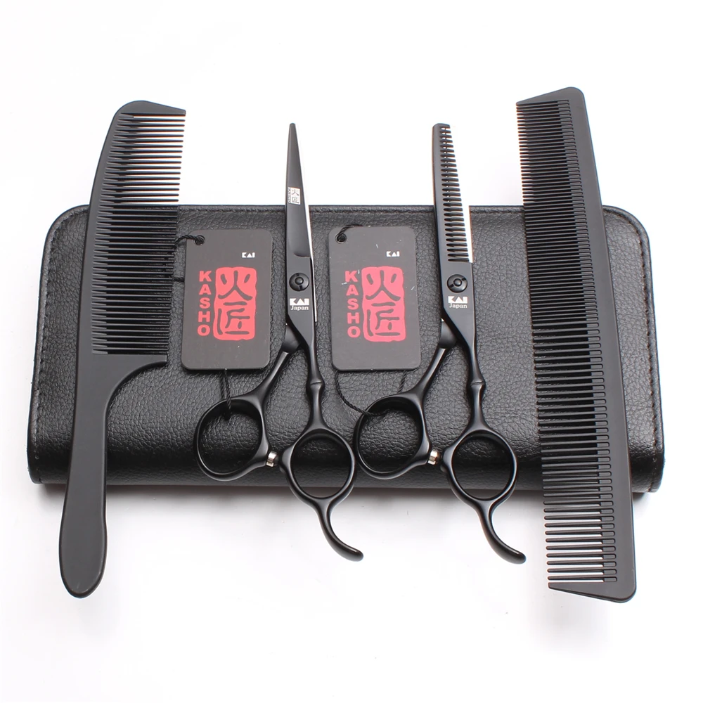 

4Pcs/Set H9030 6'' Japan Steel 440C Kasho Hairdressing Professional Human Hair Scissors Cutting Shears+ Thinning Scissors +Combs