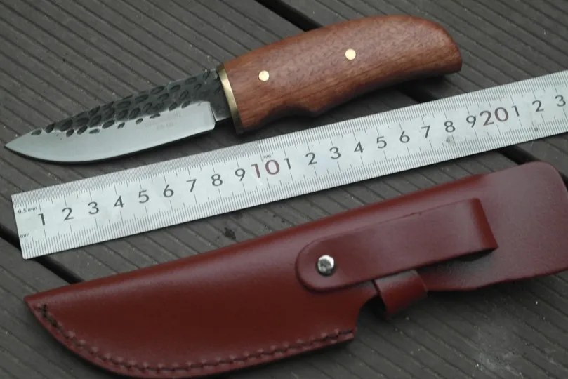 

Portable Tactical 60 HRC knife Handmade forged hunting camping knife ebony handle Leather sheath army Survival outdoor knife