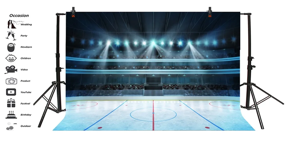 Laeacco Hockey Stadium Fans Crowd Empty Ice Rink Photography Backgrounds Customized Photographic Backdrops For Photo Studio
