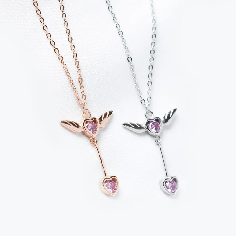 

Cardcaptor SAKURA Card Captor S925 Silver / Gold Chains Necklace Pink Heart Crystal Rhinestones Pendant Necklaces Jewelry Gift