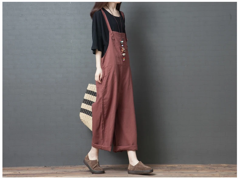 Rompers Womens Jumpsuit Summer Spring Cotton Linen Wide Leg Pants Trousers Overalls Jumpsuits for Women 2019 Plus Size Pantalon 7