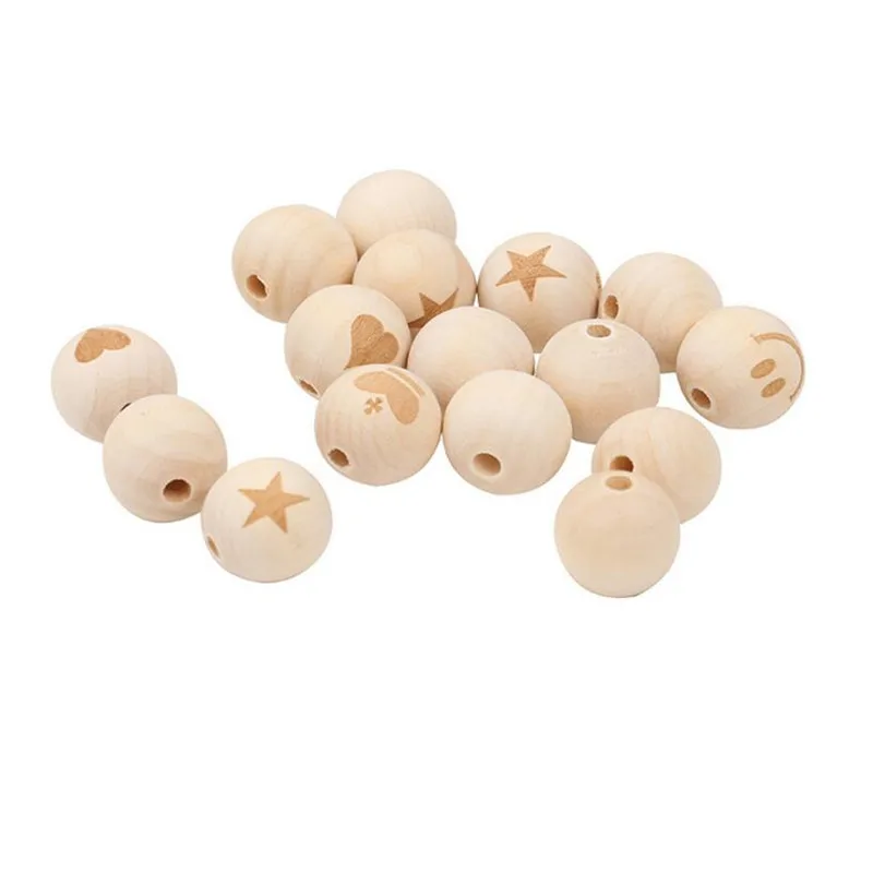 

10pcs 20mm Natural Color Ball Wooden Spacer Beads Laser Engraving Crown Heart Wood Beads for DIY Handmade Jewelry Z903