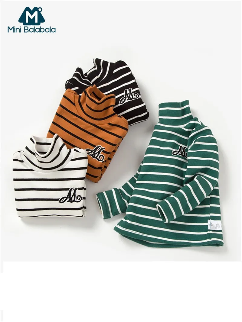 

Mini Balabala Kids Stripe Turtleneck Long Sleeve Shirt Top T-shirt Children Toddler Girls Boy Winter Thermal Shirt Tees for 2-7T