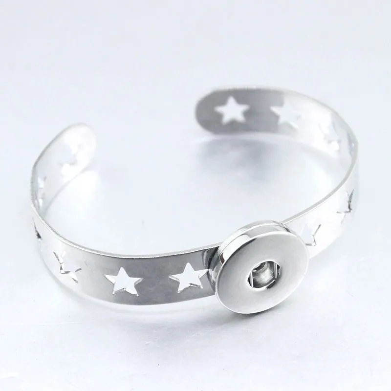 10pcs hollow star silver stainless steel snap jewelry bangle fit 18mm button charm for Christmas gift | Украшения и аксессуары