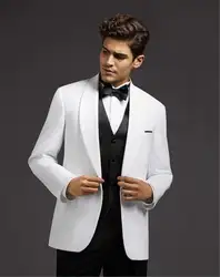 Горячая Белый куртка Для мужчин; Нарядные Костюмы для свадьбы черный жилет штаны дружки смокинг