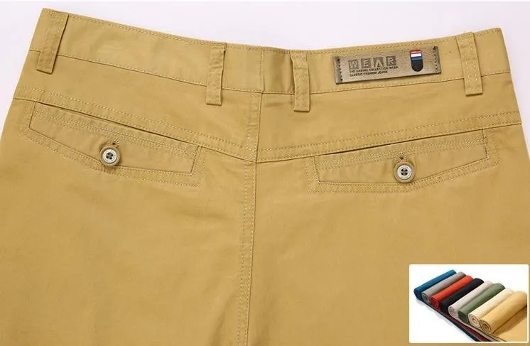 Новые повседневные средней талией Штаны мужчин Весна-осень тонкий моды сплошной Штаны прямые простой бизнес хлопковые длинные штаны