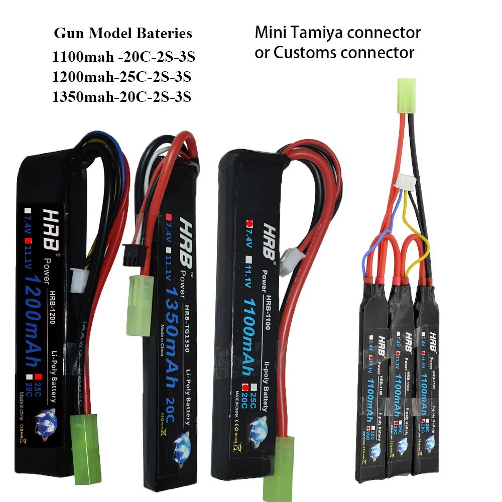 

HRB 1200mah 1350mah 1100mah Lipo battery 7.4V 11.1V 2S 3S 20C 25C Tamiya For Mini Airsoft Gun BB Model Air Pistol RC Parts AKKU