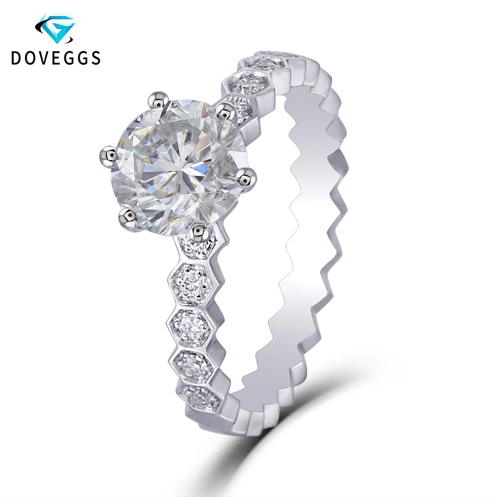 

DovEggs 14K White Gold Center 1ct Carat 6.5mm F Color Moissanite Diamond Engagement Rings For Women Wedding Ring with Accents