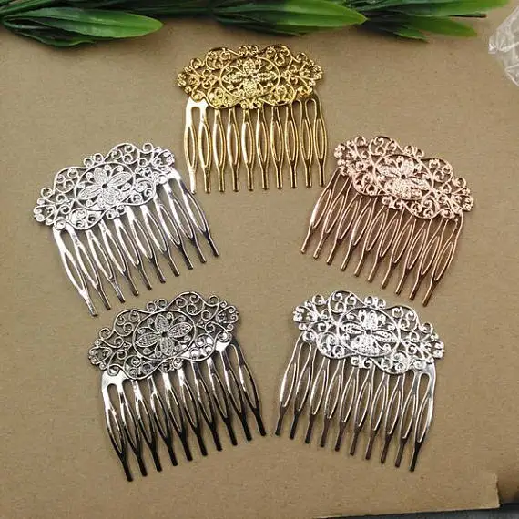 

10pcs Hair Comb W/ 55x60mm Filigree Floral Base Setting Brass Antique Bronzed/ Silver/ Gold/ White Gold/ Rose Gold/ Gun-Metal