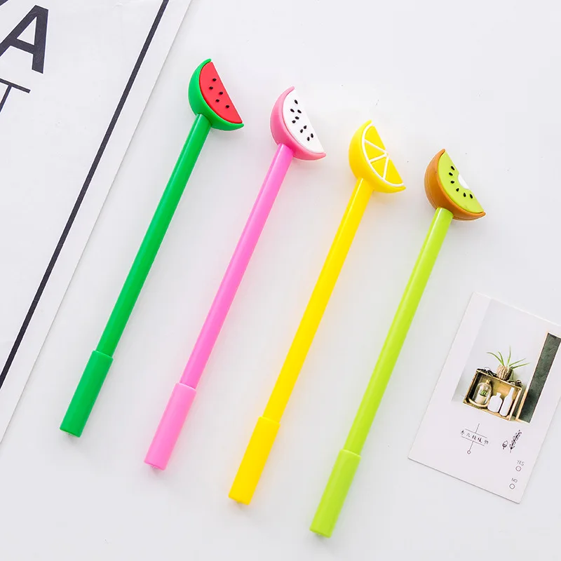 creative small fresh transparent umbrella wholesale 24 PCs Creative Fresh A Watermelon Fruit Neutral  Black Signature Pen Student Prize Neutral Pen Stationery Wholesale