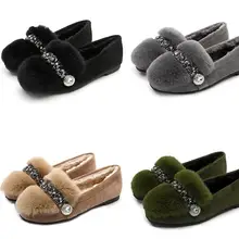 Универсальный Соответствовать Женщин Конского Волоса Мокасины Плюшевые Плоским Горный Хрусталь Пряжки Женщины Зима Теплая Обувь Искусственного Меха Повседневная Обувь