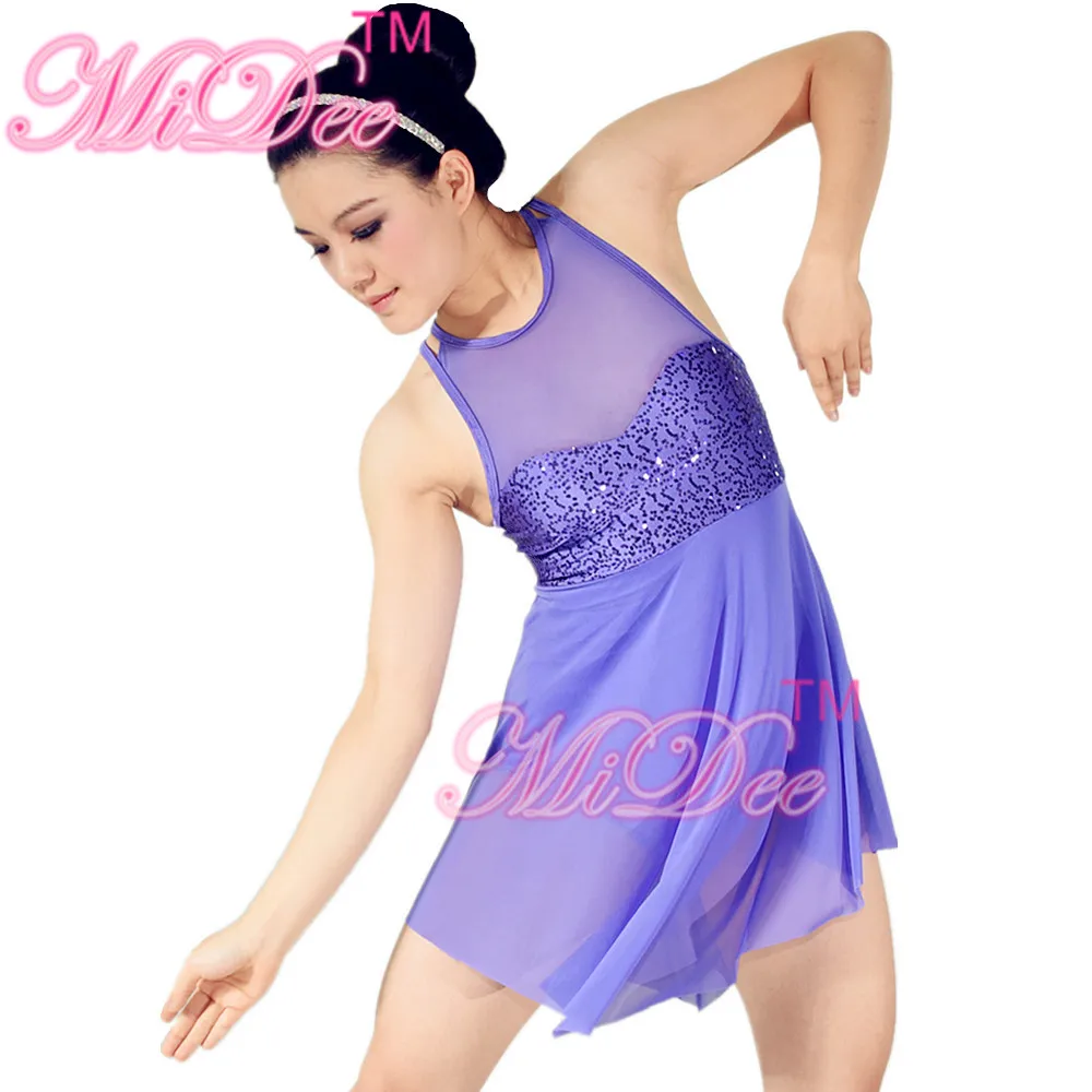 Современное трико без рукавов с блестками, балетное платье для танцев для девочек, лирическое танцевальное платье, выступление в катании на коньках, костюмы - Цвет: purple