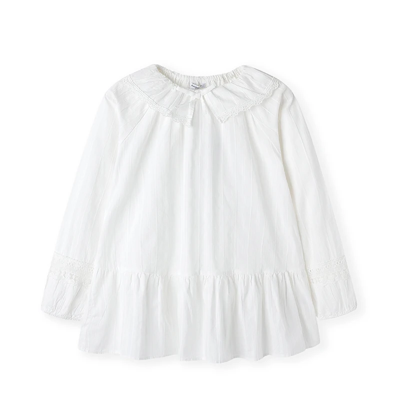 Rice white Balabala Children clothing girls shirt long sleeve girls blouse autumn new shirt big girl sweet beauty cotton tops - Цвет: Rice white