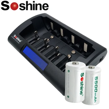 

2pcs High Capacity Soshine C/R14 Size Rechargeable Batteries NiMH 5500mAh Battery+charger