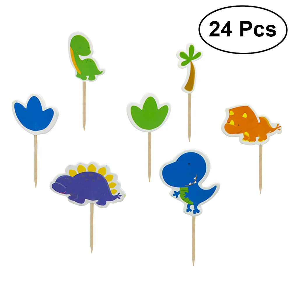 24Pcs Topper Tropical Dinosaur Cute Dessert Cake