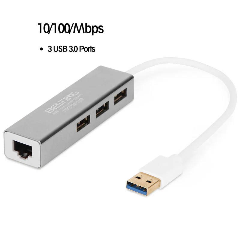 Bestjing USB Ethernet адаптер с 3 портами HUB 0 к RJ45 10/100 Мбит/с LAN для Mac iOS Android PC Latptop |