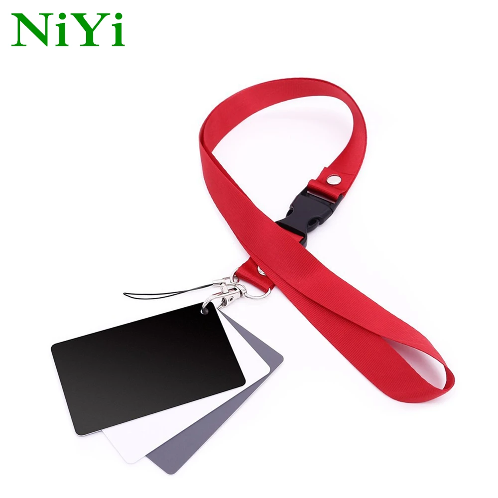 

NiYi 3 in 1 Pocket-Size White Black Grey Balance Card Gray Card with Neck Strap Rope for Digital Camera Photo Studio