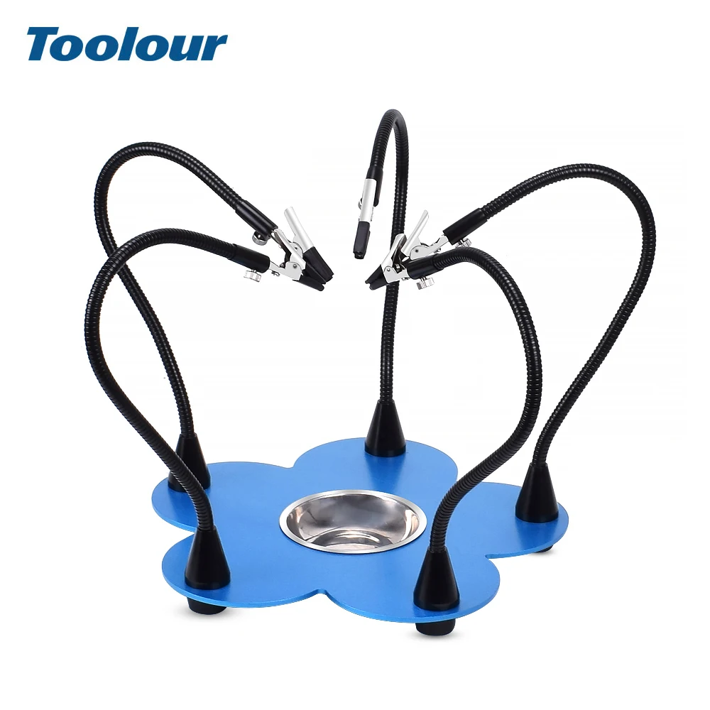 

Toolour Welding Third helping Hand with Flower Aluminum Base 5pc Flexible Arms Soldering Ironn Holder Soldering Station aid Tool