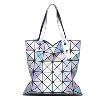 Holograma Láser de Lujo Bolsos de las mujeres 2016 de La Manera Mujeres de Los Bolsos Diseñador Geométrico de la Tela Escocesa Bolsa de Asas Casual Bolsa de asa Superior