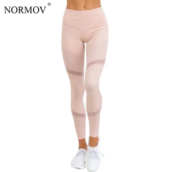 

NORMOV Push Up Leggings Women Fitness Workout Spandex Leggings High Waist Vintage Capri Mesh Pink Leggings Streetwear Legins