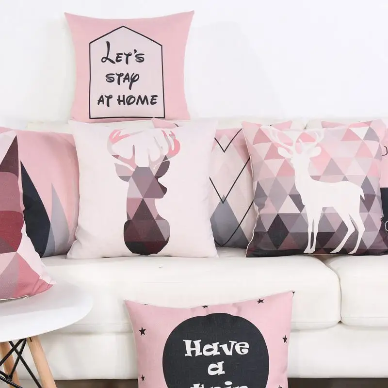 

Geometric Cushion Pink Deer Line Animalantler Letter Throw Pillows Nordic Style Home Decorpink Deer Geometric Cushions Almofada