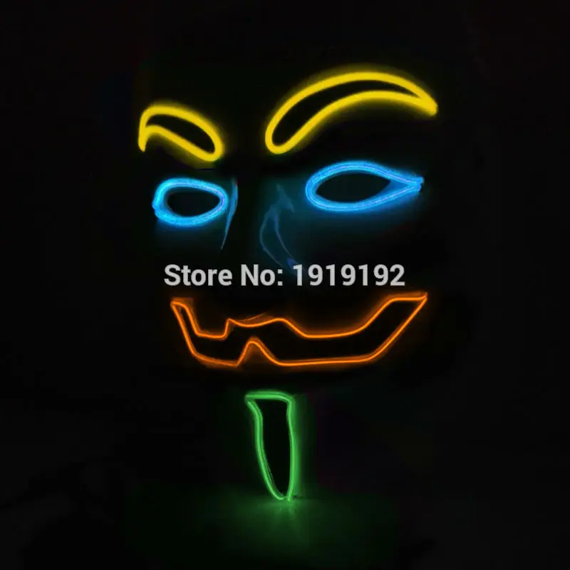 

24 Style The V for Vendetta Party Cosplay Masque LED Neon Mask EL Wire flashing V PARTY Mask for Halloween for Party Decoration