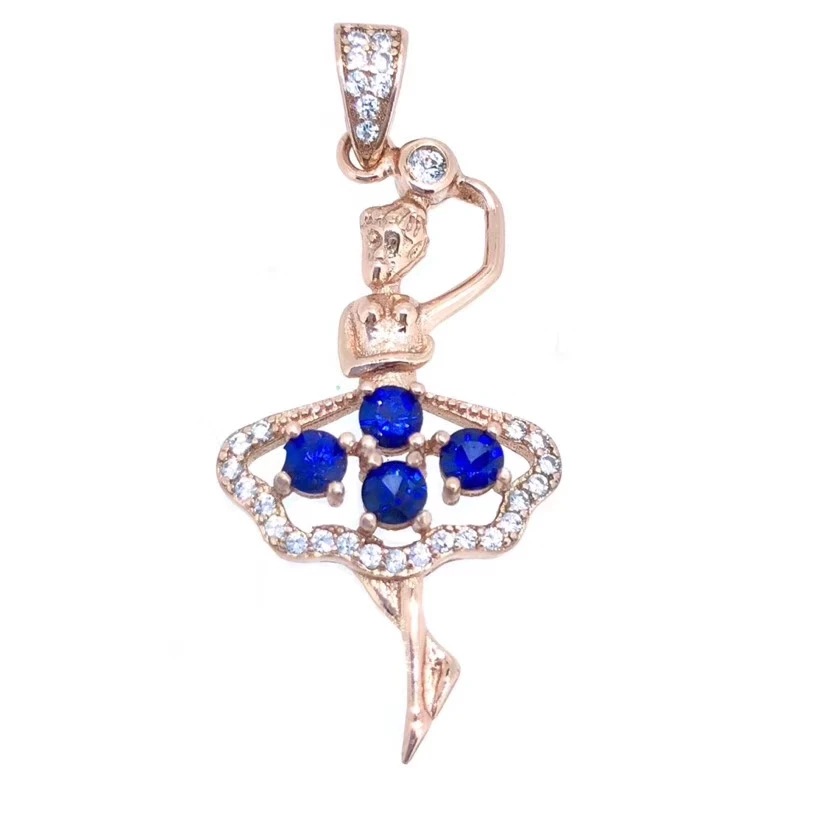 Mode danse fille naturel bleu saphir gemme pendentif colliers naturel pierre gemme pendentif S925 a