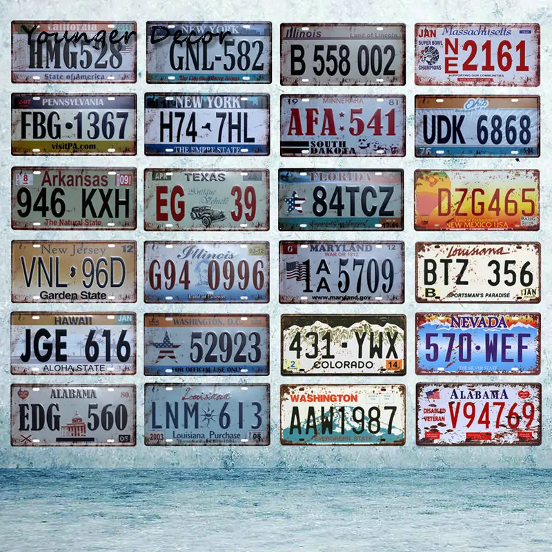 

The United States of America Car Number License Plate Metal Plaque Bar Club Cafe Garage Home Wall Art Decor Tin Signs YA008
