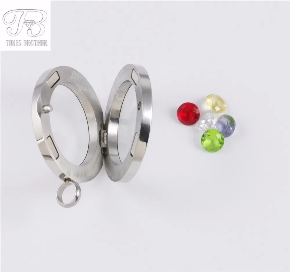 20mm25mm30mm Stainless Steel Floating Charm Locket with Free Chain and Crystals (3)