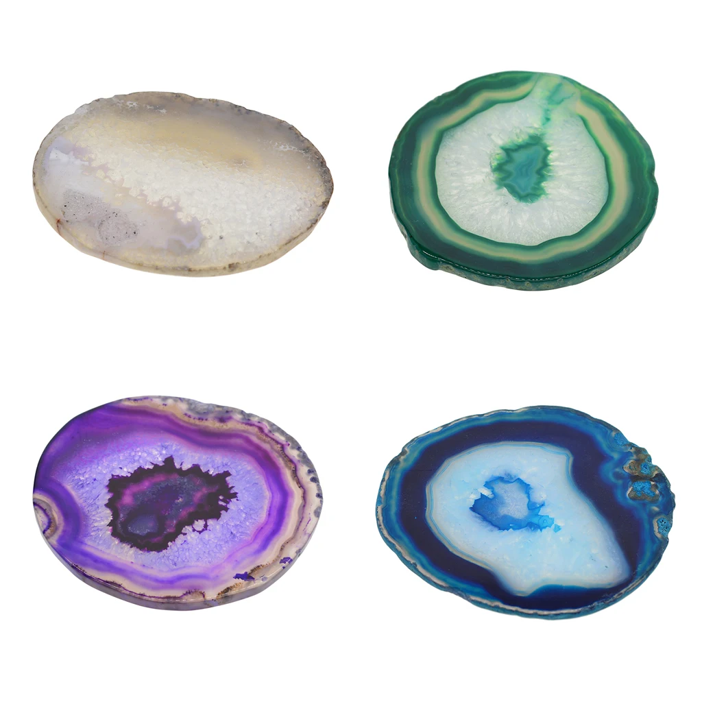 4 pieces Tea House Embellishments Agate Slices Irregular Crystal Quartz Stone For DIY Pendant Charms Mixed Colors 4#