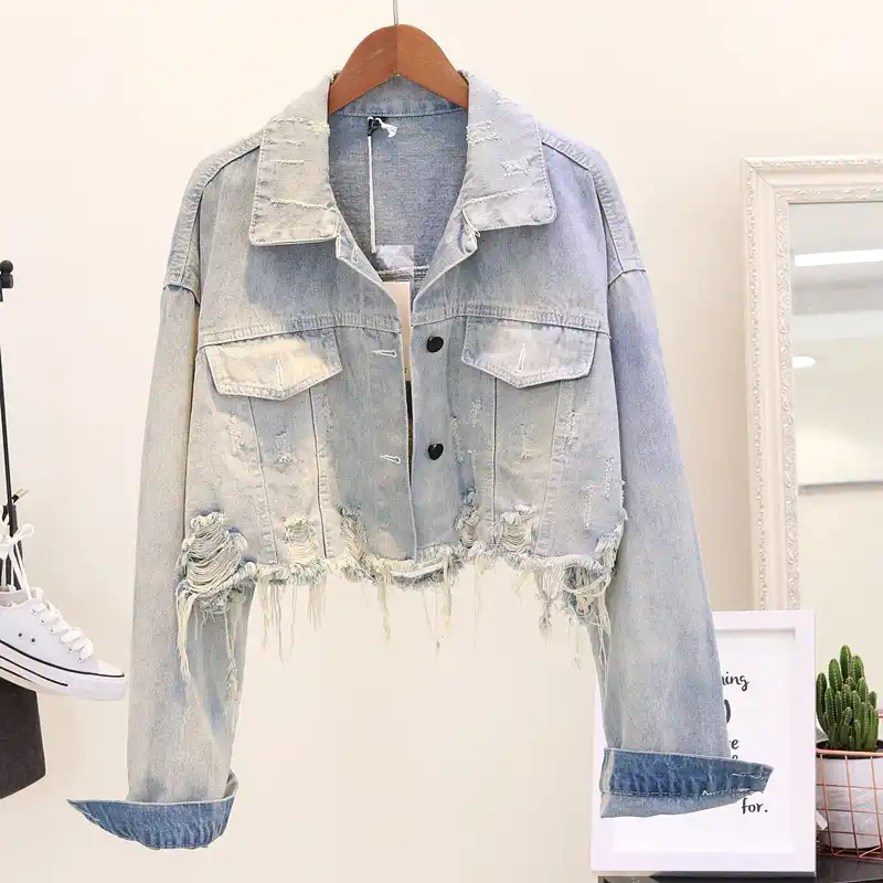 short ripped denim jacket