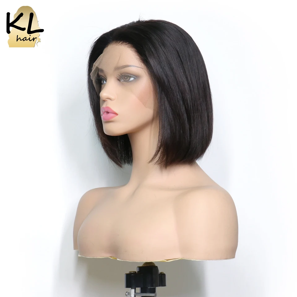KL короткий Боб, кружевные передние человеческие волосы, парики с детскими волосами, предварительно выщипанные бразильские волосы remy 13x4, прямые кружевные парики для черных женщин