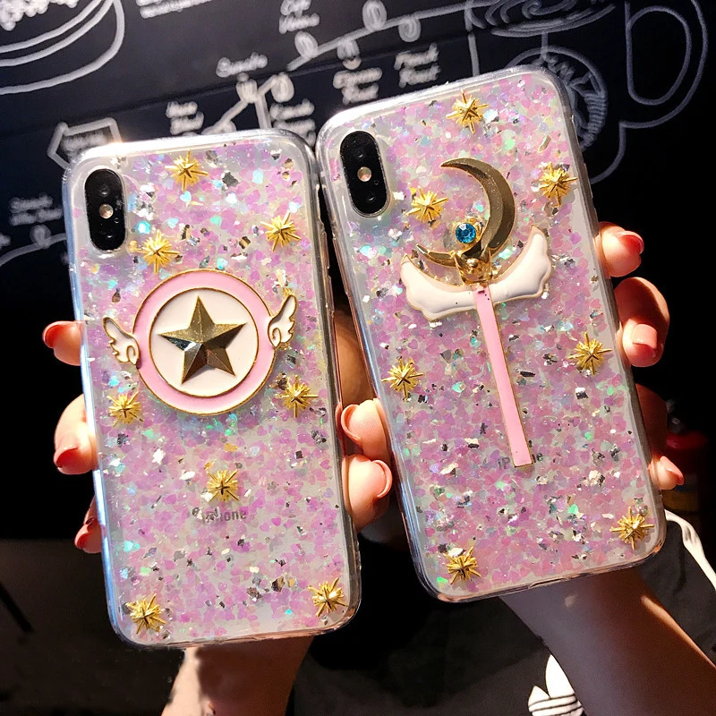 Для iphone XS Max bling Прекрасный Сакура мягкий чехол для iphone 8plus XR X 8 6 6S 6splus 7 7plus Сейлор Мун розовый чехол для девочек