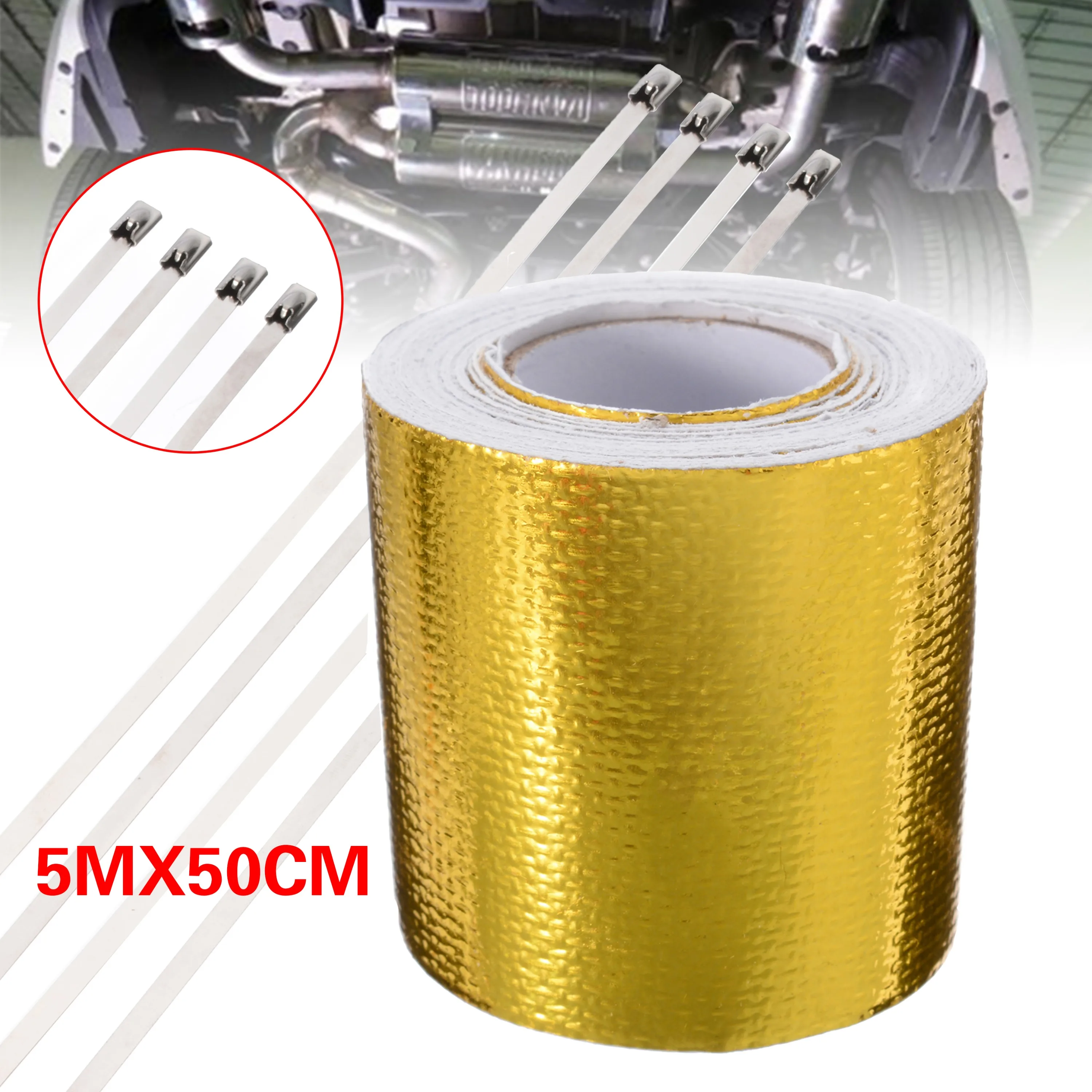

5Mx 50mm 1 Roll Gold Heat Protection Tape Car Motorcycle Self-adhesive Reflective Engine Heat Protection Resistant Tape
