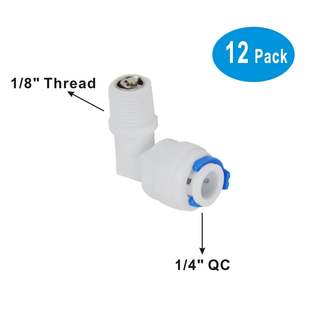 5-Pack 1/4" To 1/8" Male Elbow Fittings - White, Food-Grade For Water Filter & RO Systems