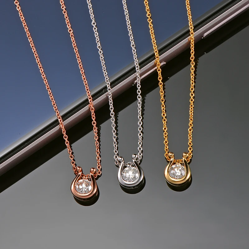 Caimao Jewelry 14K Gold Natural Brilliant Cut Diamond Engagement Pendant Exquisite Small Chain