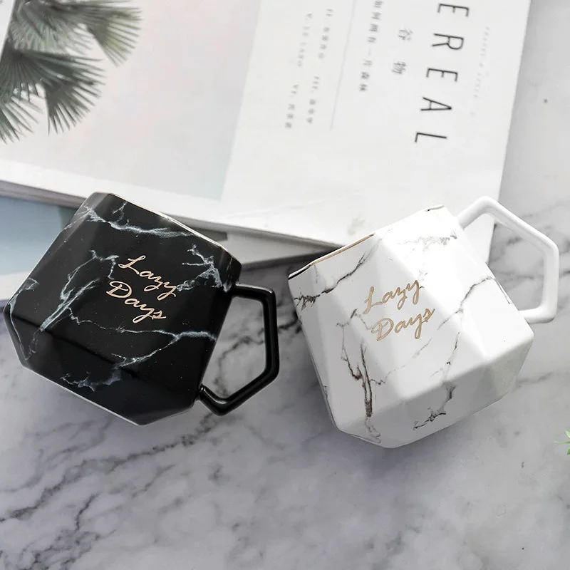 

European Style Marble Plates Ceramic Mug Gold Inlay Porcelain Tea Cup Coffee Cups And Mugs