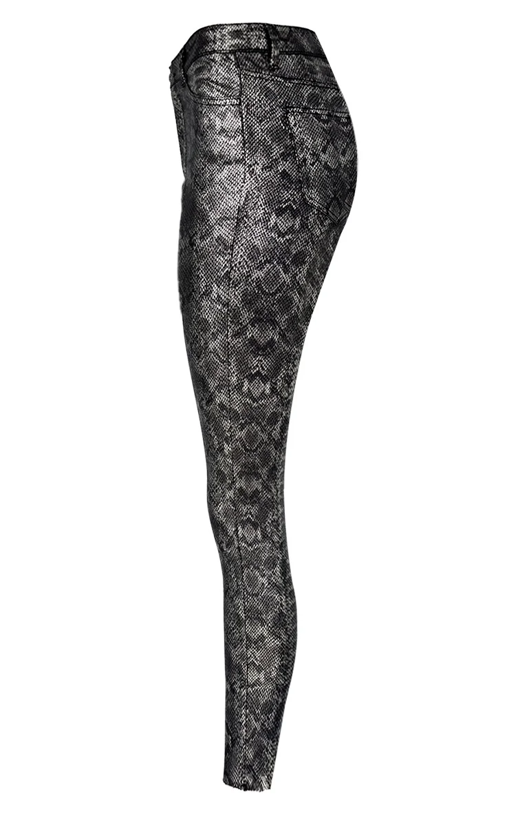 2 цвета Женская мода весна Высокая талия хлопок эластичное покрытие змея искусственная кожа деним карман карандаш брюки девять брюки XS-XL
