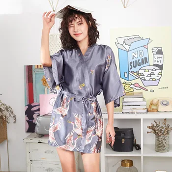 

Charming Bride Bridal Wedding Robes Summer Women Sleepwear Rayon Kimono Bathrobe Print Mini Nightdress Sexy Dressing Gown