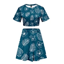 Костюм с короткой юбкой с листочками, лидер продаж, 2 футболки с короткими рукавами и платье, комплект из двух предметов, высокое качество, повседневный комплект в молодежном стиле, Kpop