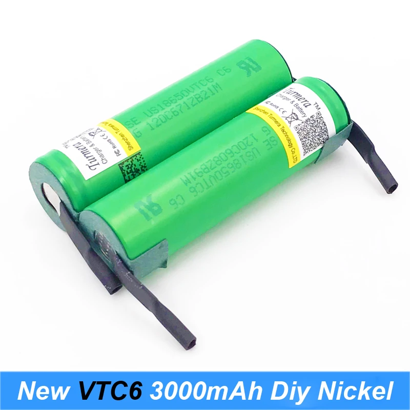 

Turmera VTC6 3.7V 3000mAh 18650 Li-ion Battery 30A Discharge for US18650VTC6 Tools e-cigarette batteries+DIY Nickel sheets jy3