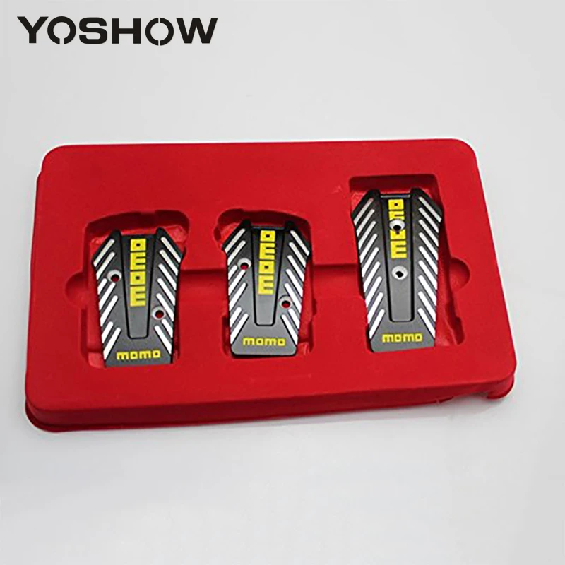 

YOSHOW 3 PCS 1 Set Black/Silver MOMO Style nero Car Racing Pedals Universal Manual Brake Pedal Foot Pedal Non Slip Sport Racing